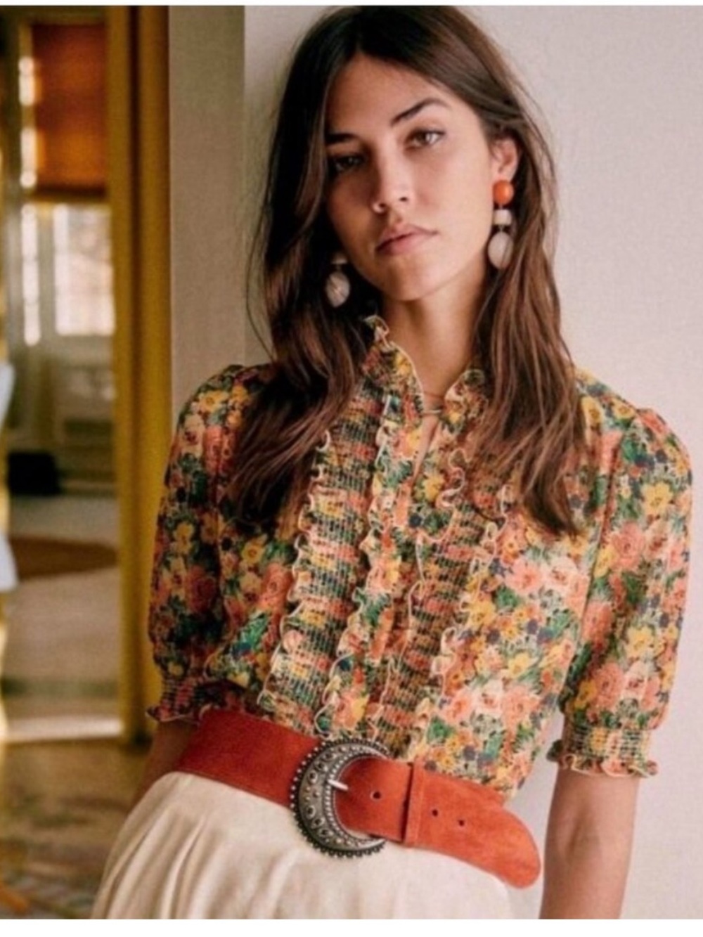 Sézane Noah Floral Ruffled Blouse in Jardin Pastel Size FR 36/ US 4